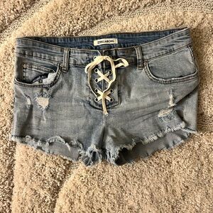 Billabong Lace-Up Distressed Jean Shorts
